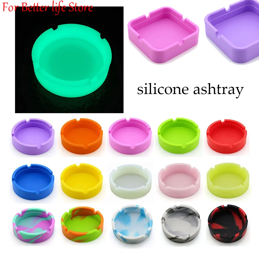 

1PCS Colorful Circular Square Silicone Ashtray Light Fluorescent Smoke Convenient Cigarette Case Dropper Creative Ashtray