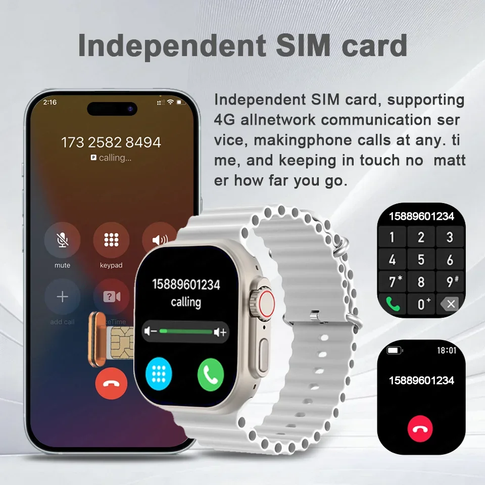 Smart Watch 4G SIM Card and Camera Video Call Whatsapp Notification AMOLED Screen Custom Dial Support TWS Earphone Connection