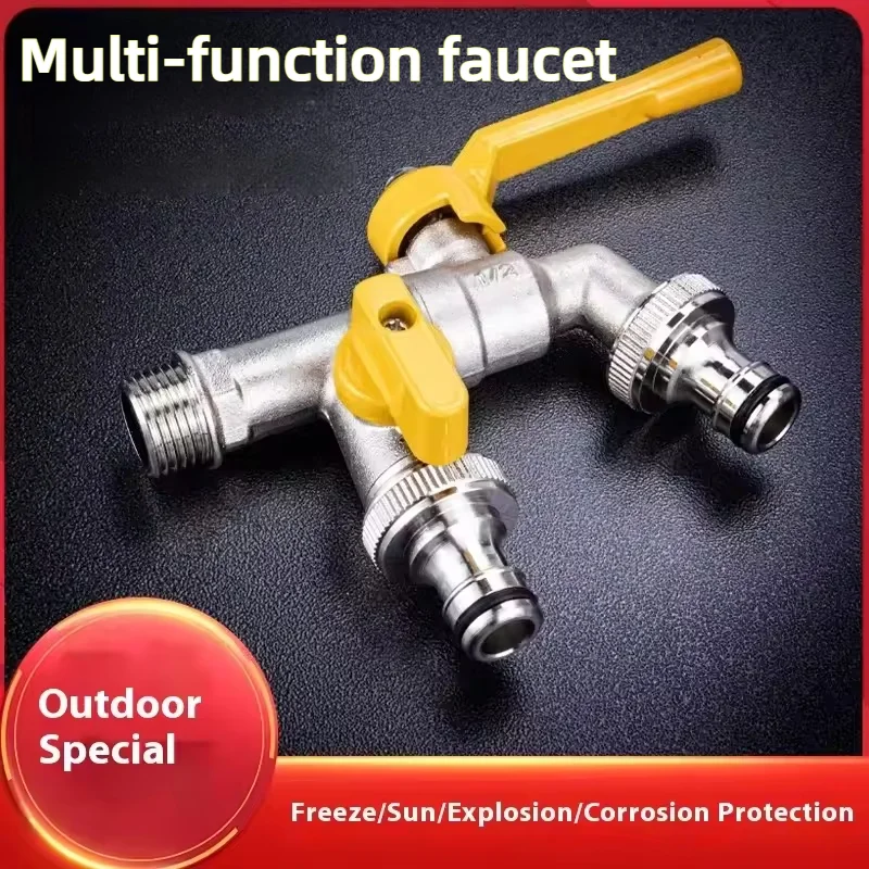 

Single/Double Outlet Garden Faucet Wall Mounted Anti Freezing Irrigation Brass Tap Joint Anti Rust Heat-resistant Garden Tools