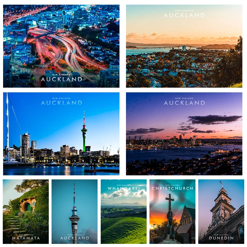 New Zealand Auckland Matamata Dunedin Cities Poster Canvas Printing New Zealand Traveling Wall Art Decor Photos Wall Decoration