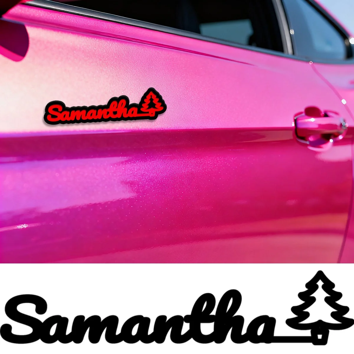 Exquisite Art Cursive Font with Christmas Tree Car Sticker Waterproof  Decal Car Accessories  DIY Car Styling Personalized Gift