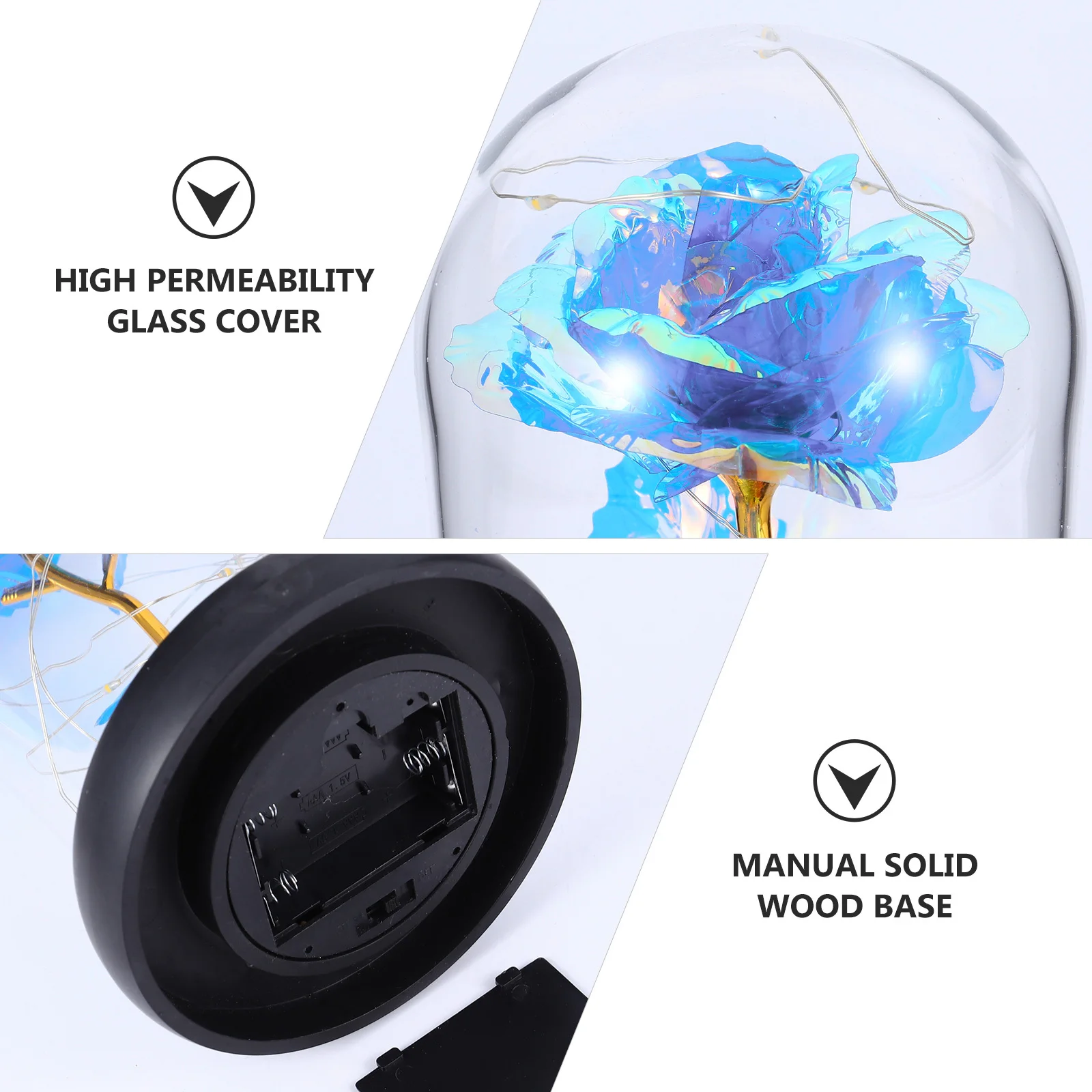 

1Pcs LED Light Glass Cover Artificial Flower Decor Wedding Home Decoration Romantic Christmas Lover Gift