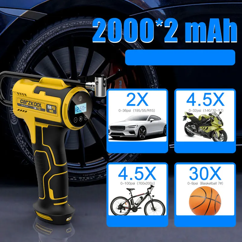 

Новый портативный беспроводной воздушный компрессор 150PSI, цифровой насос для накачивания шин, для автомобиля, велосипеда, мячей