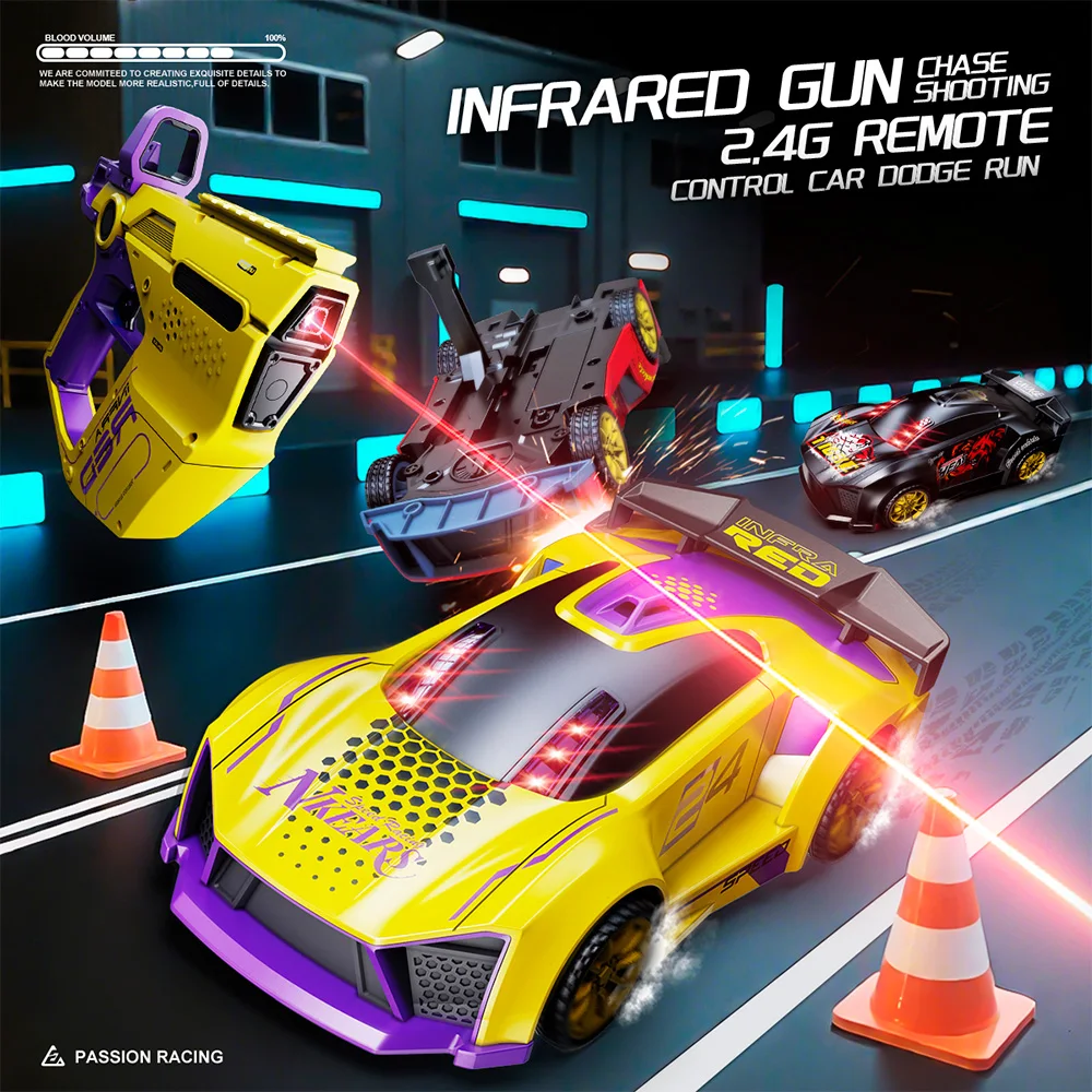 

9IMOD RC Racing Car 4CH 3IN1 2.4G IR Shooting Rollover 4 Points Blood Bar Stunt Shooting Distance 7M RC Distance 30M Drift Car