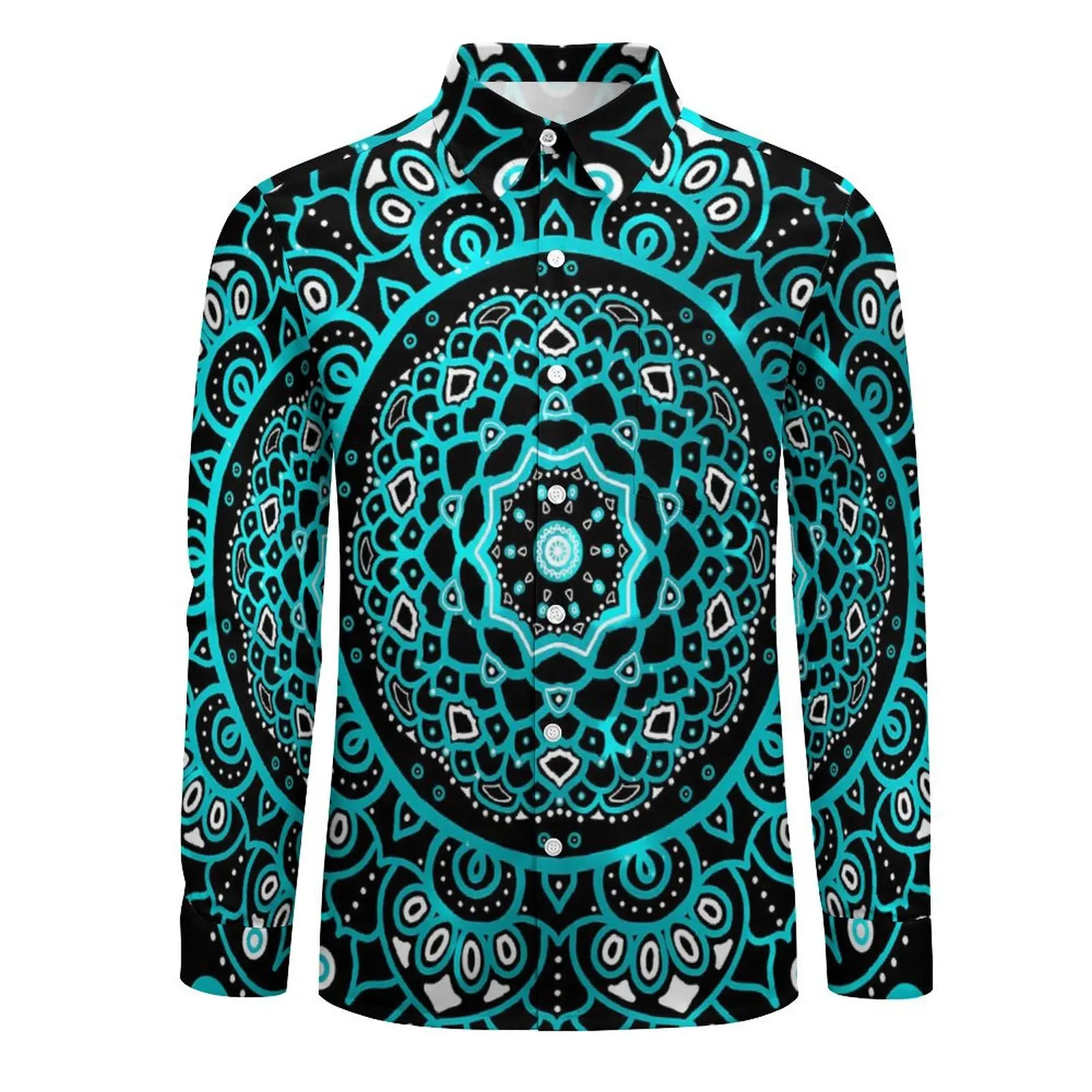 Blue White Mandala Blouses Men Retro Floral Print Shirt Long Sleeve Cool Comfortable Casual Shirts Spring Clothing Plus Size 4XL