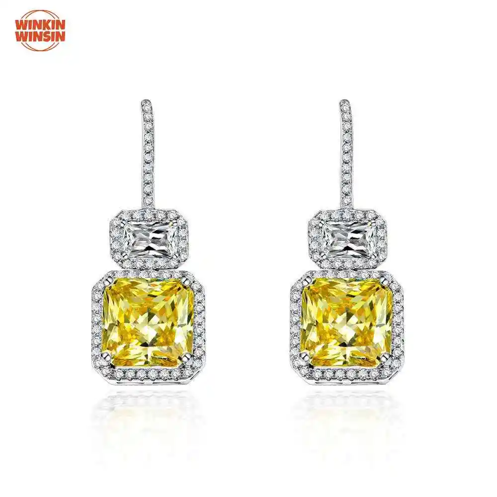 

Winkin Winsin 925 Silver 5 Carat Square Chamfered High Carbon Diamond Earrings for Women