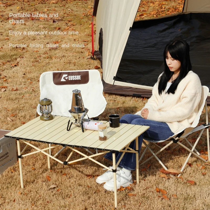 Outdoor camping foldable table and chair three-piece set aluminum alloy picnic gear