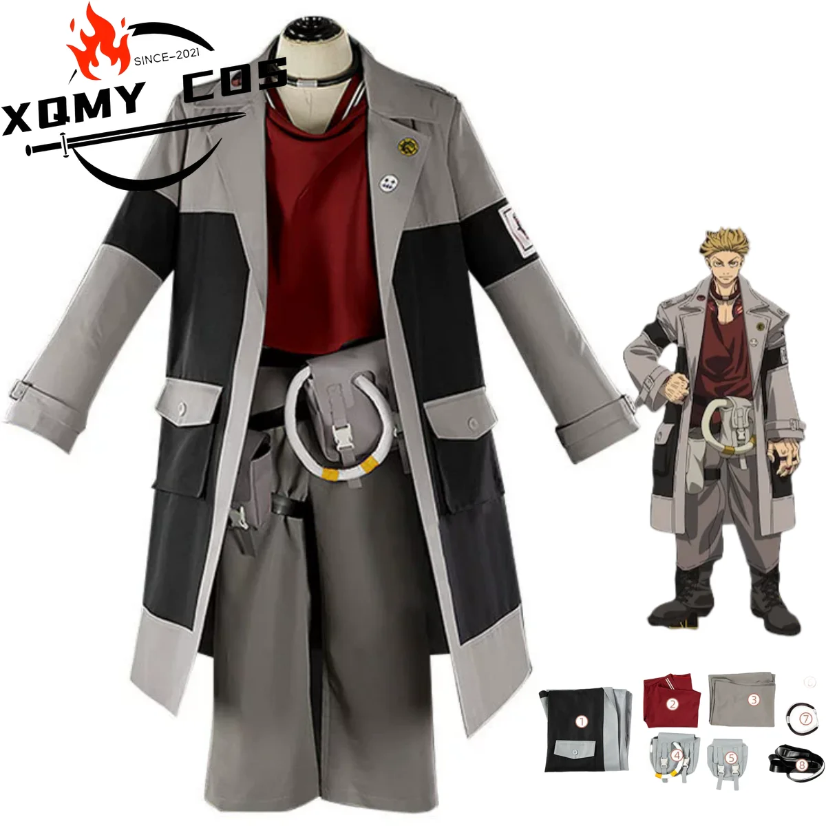 

XqAnime Gachiakuta Enjin Cosplay Costume Gachi Akuta Long Coat Combat Uniform Accessories Full Set Man Halloween Carnival Suit