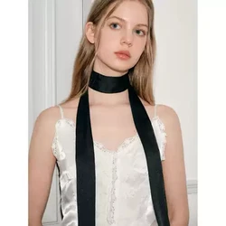 200*5cm Elegant Solid Color Long Ribbon Neck Scarf Women Dinner Party Headband Strip Narrow Decoration Scarf Neck Tie