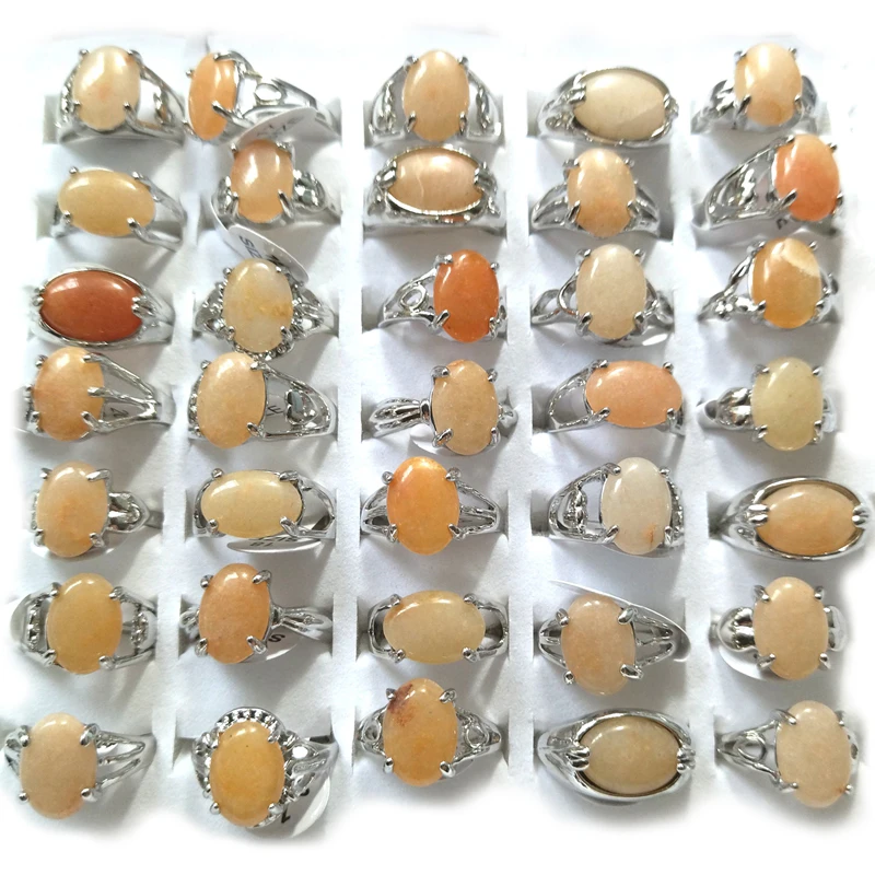 

50pcs/pack Natural Yellow Agate Rings For Women Stone Rings
