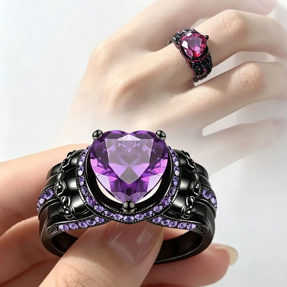 Gothic Promise Wedding Ring Inlaid Zircon Horror Skull Band Design Fashion Ring for Cool Women Girls Party Jewelry Gift