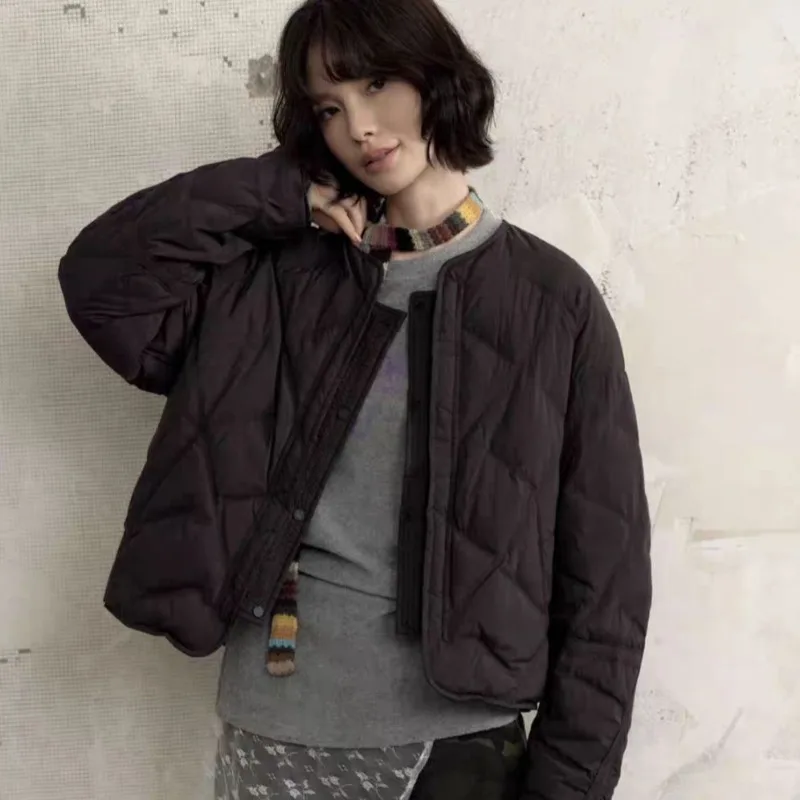 

Женские зимние стеганые пальто, повседневные свободные куртки с ромбовидным узором на хлопковой подкладке, легкие теплые парки Куртка Женская