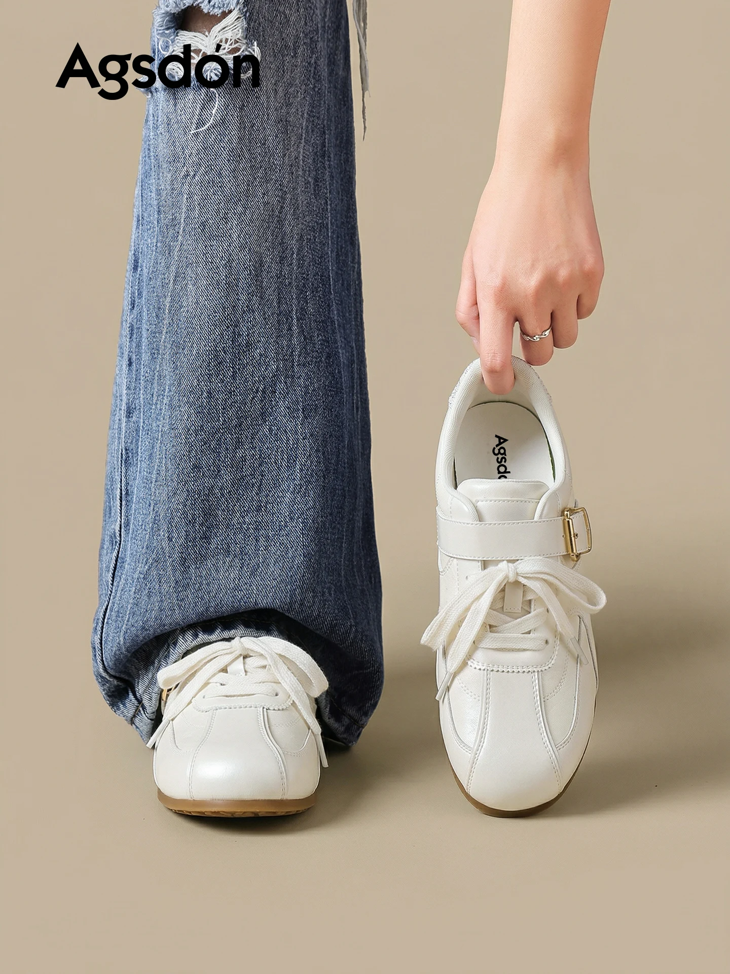 Agsdon Ballet Style Sport Shoes Women's New 2026 Breathable Thick Bottom Cross Buckle Casual Shoes Artificial Leather PVC Bottom