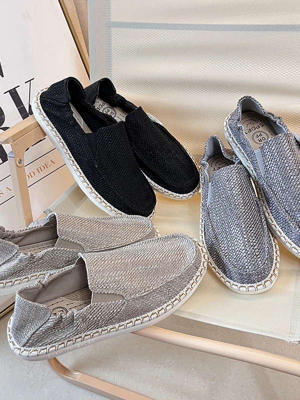 

Дышащие повседневные слипоны из канваса для мужчин, плетеные, универсальные, летние, на плоской подошве, с круглым носком, цветные