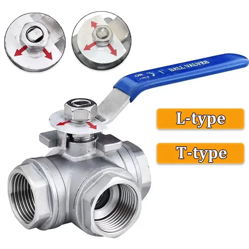 304 Stainless Steel 3-Way Ball Valve – Full Port T/L Type, BSP Female 1/4” to 1” for Water, Oil, Air & Gas (DN10–DN25)