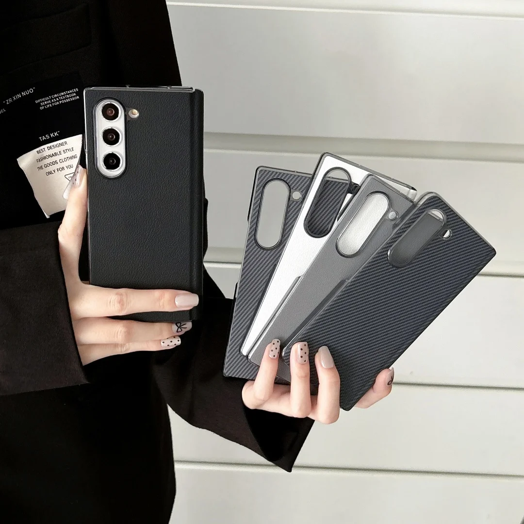 

For Samsung Galaxy Z Fold 6 Case Protective Shell Back Cover Fashion Leather Skin Middle Protector Carbon Mobile Phone Cases