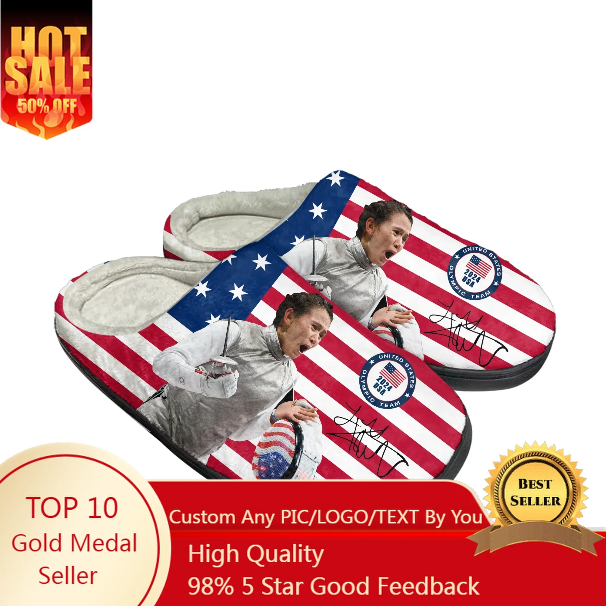

Lee Kiefer Foil World Champion Home Cotton Slippers High Quality Mens Womens Youth Boy Girl Plush Keep Warm Custom Thermal Shoes