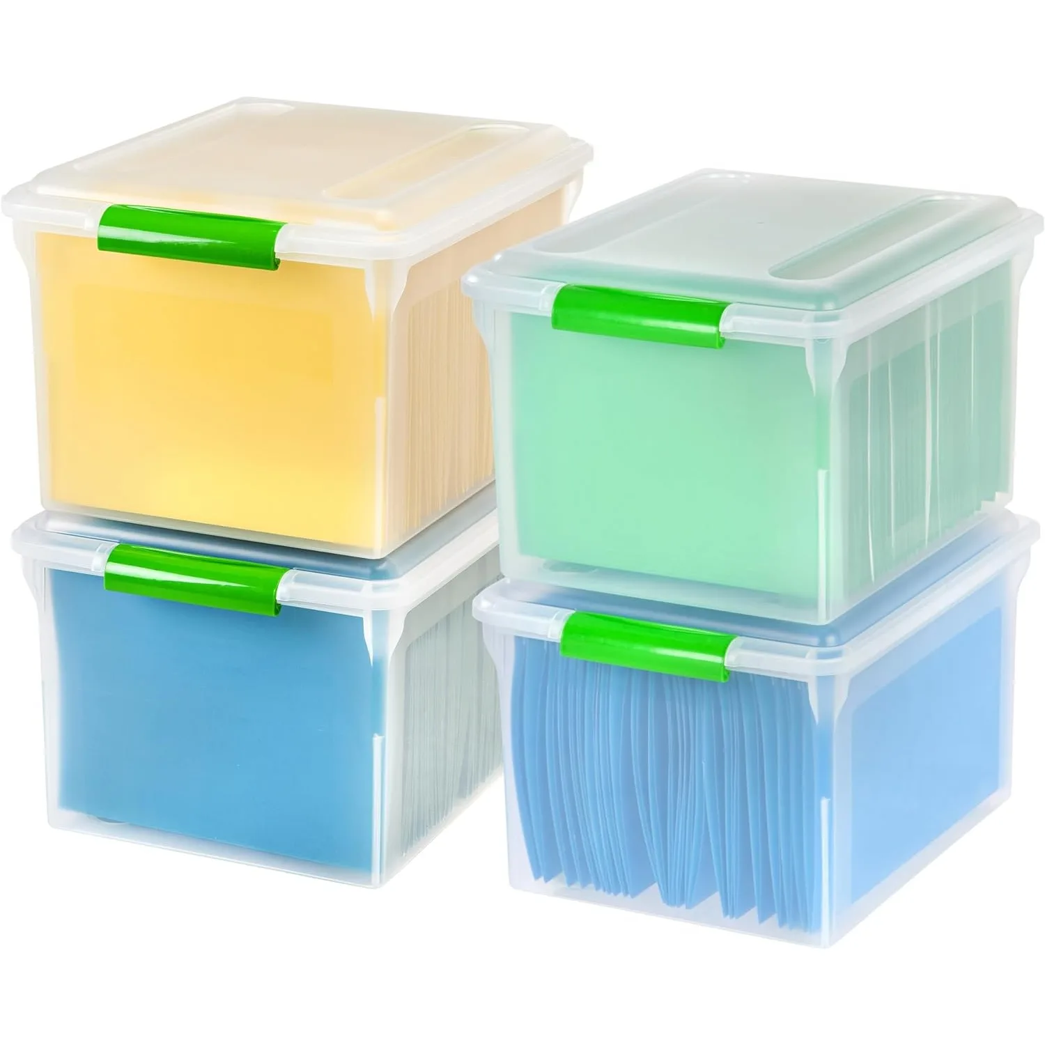 IRIS USA 4 Pack Plastic Stackable Letter/Legal Size File Box, Green