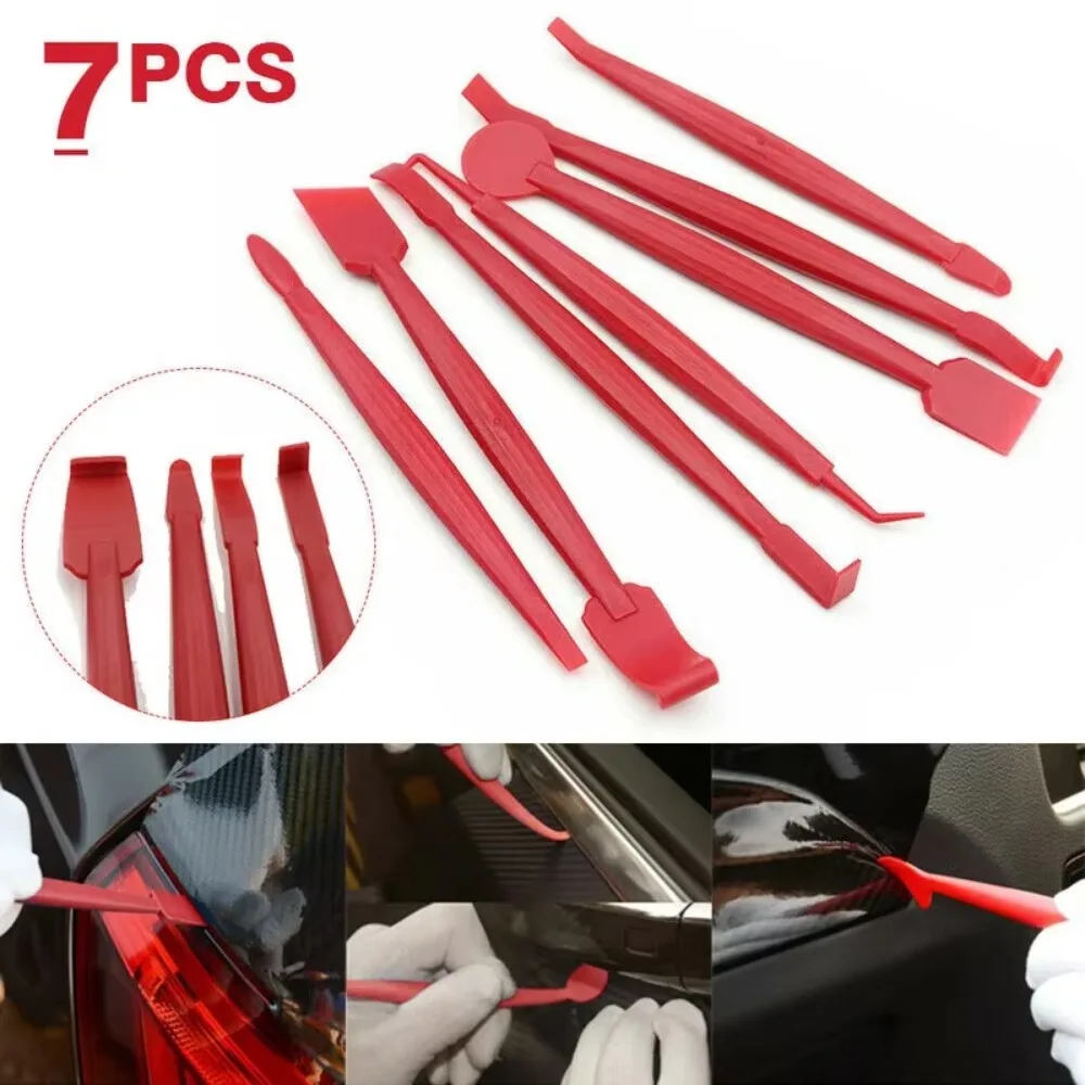 7Pcs Car Film Trimming Tool Car Wrap Vinyl Scrapers 3D Carbon Fiber Decal Film Micro Squeegee Felt Kit Wrap Vinyl Tools Red