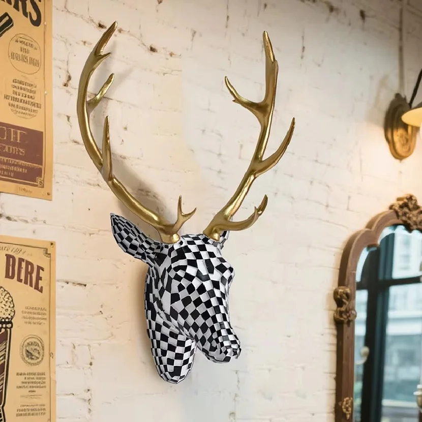 Deer Head Wall Hanging Decorations Animal Head Statue Antler Hanging Home Furnishings Living Room Entrance Decorative Crafts