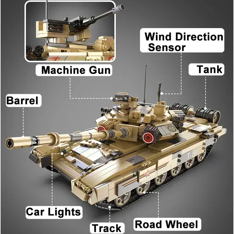 1773 piezas de ladrillos técnicos RC T-90 tanque de batalla principal modelo de coche militar bloques de construcción niño regalos de cumpleaños juguetes de Control remoto