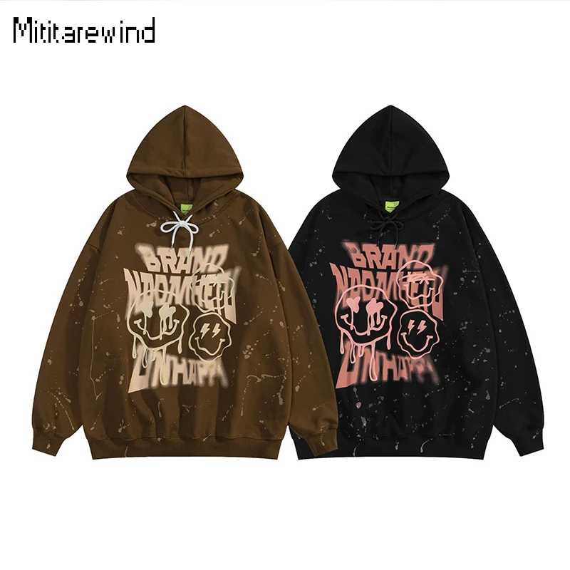 

New Letters Print Sweatshirts for Men High Street Youth Loose Pullover Hoodies Splash Ink Fashion Men's Hoodies Causal Top Daily