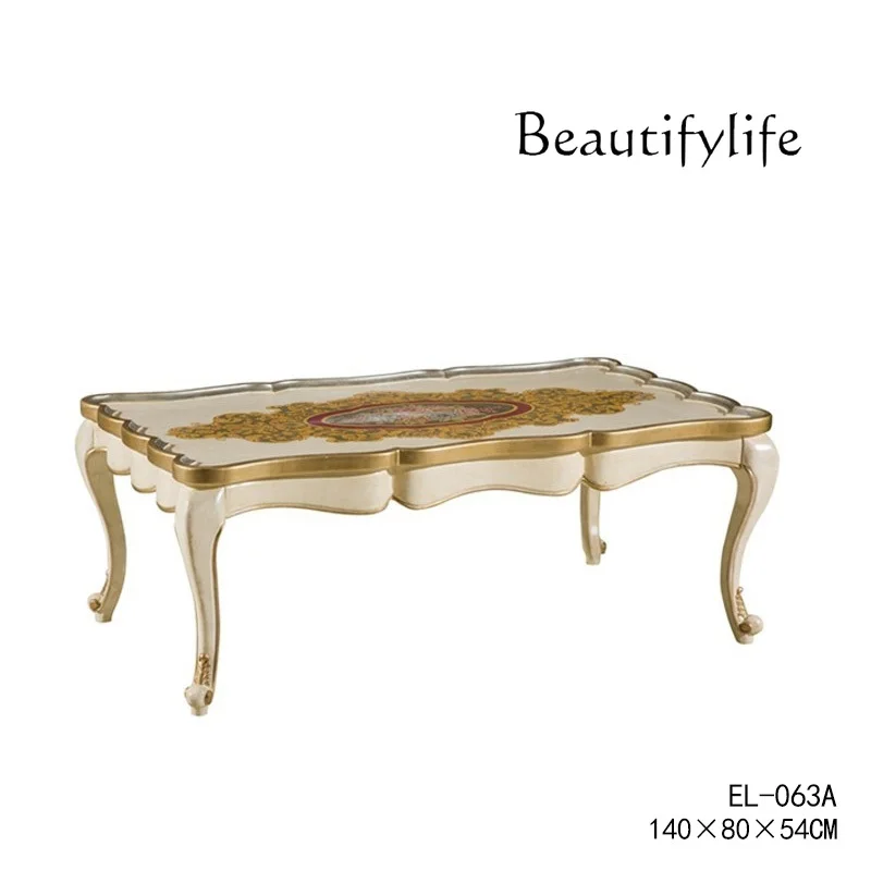 

French-Style Vintage Solid Wood Hand-Carved Hand-Painted Flower Tea Table Villa European-Style Luxury Square Tea Table