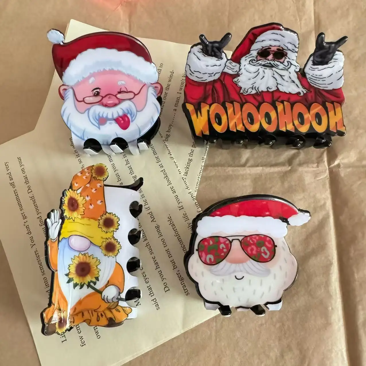 DuoShang Funny Sunglasses Santa Claus Hair Claw Cartoon Christmas Series Claw Clips Crab Hair Clips for Women Hair Accessories