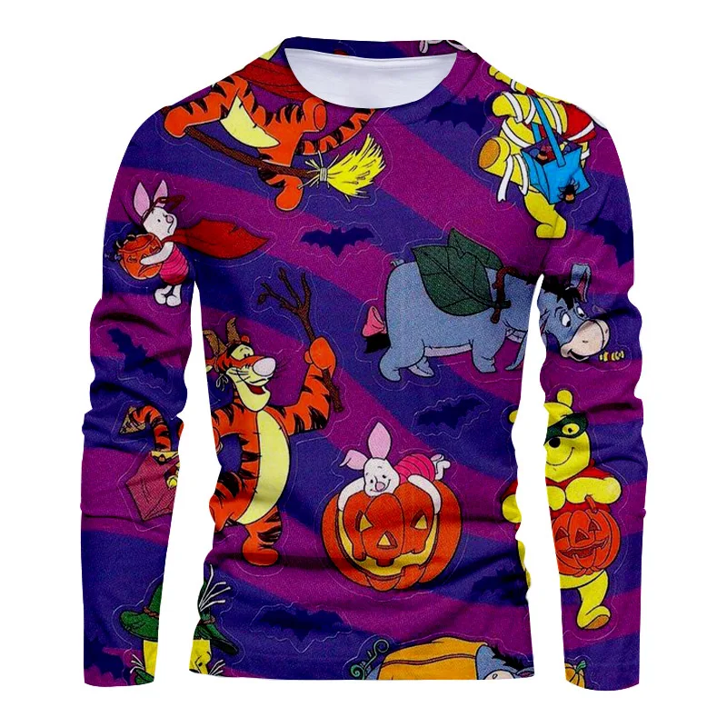 New Horror Halloween Collection Streetwear Disney Stitch and Mickey 3D Print Fashion Casual Men\'s Crew Neck Long Sleeve T Shirt