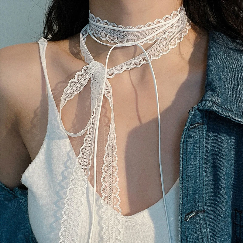 1pc Vintage Gothic Lace-Up Necklace For Girls, Double-Layered Bow-Knot Choker Collarbone Chain For Women