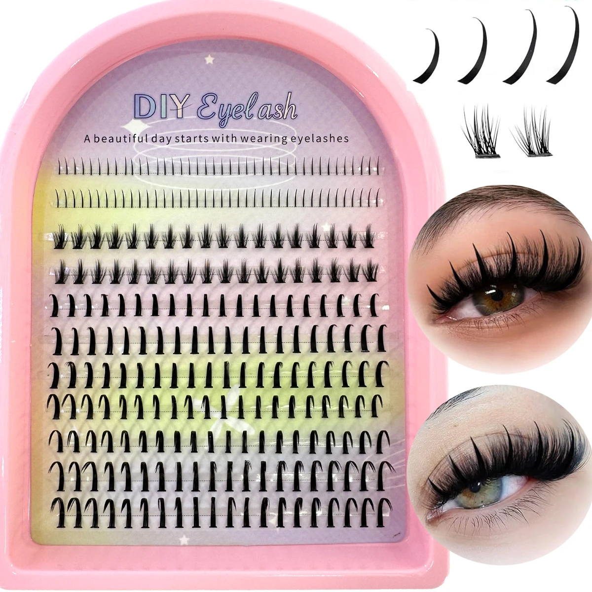 11 Reihen Spikes Wimperncluster mit unteren Wimpern Einzelne Wimpernverlängerungen Manga Vorgefertigte Fächerwimpernverlängerungen Wispy Wimpern