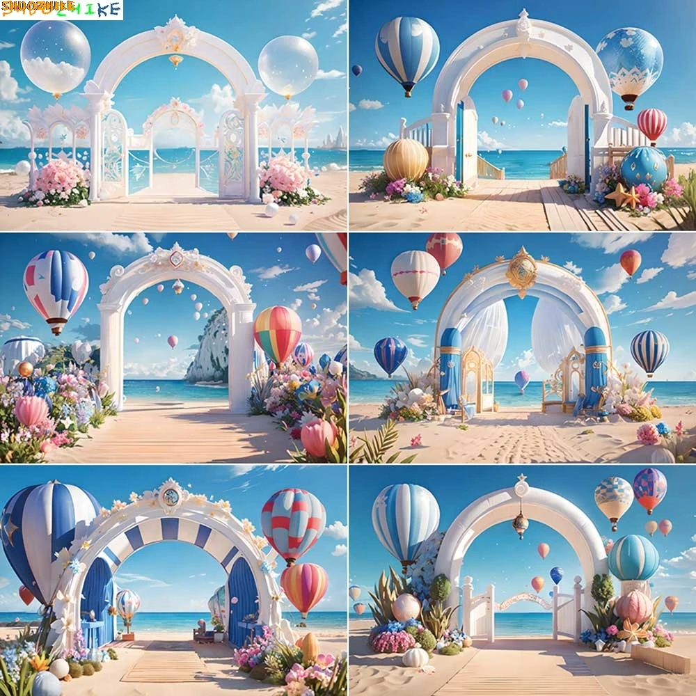 

Balloon Arch Beach Photography Backgrounds Baby Holiday Party Decoration Photocall Backdrops Studio Photobooth Props