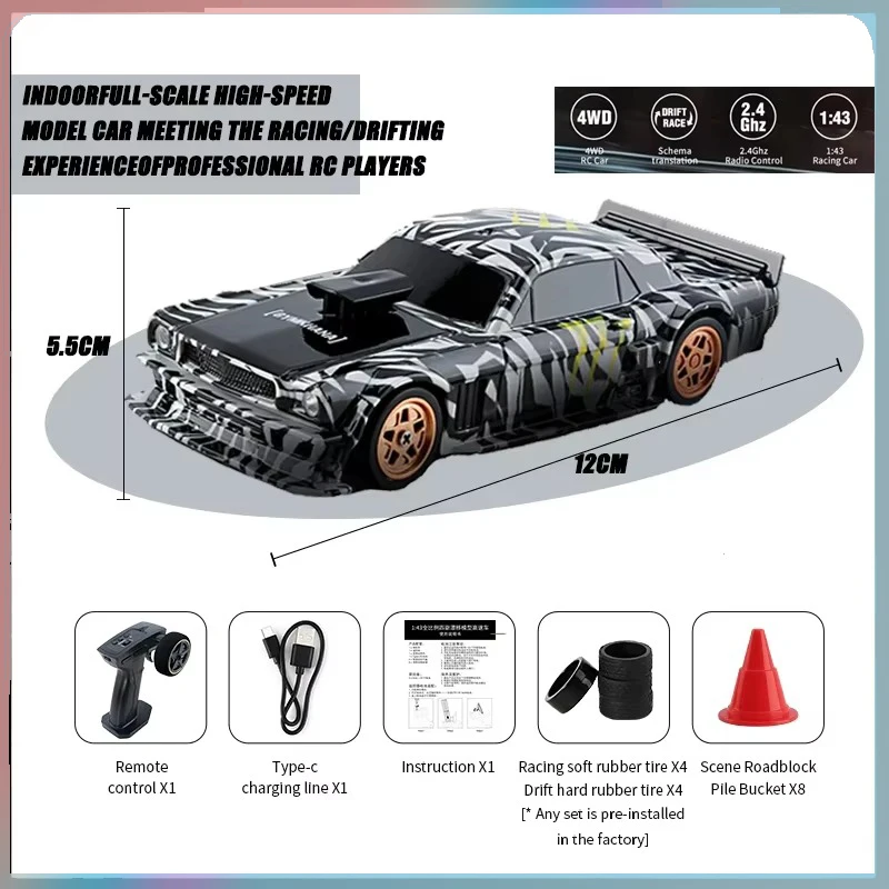 2.4G RC Mini Toys 1/43 RC Racing Car 4WD Fully Proportional RTR with Gyro Radio Control Drifting Cars High Speed Model Gifts