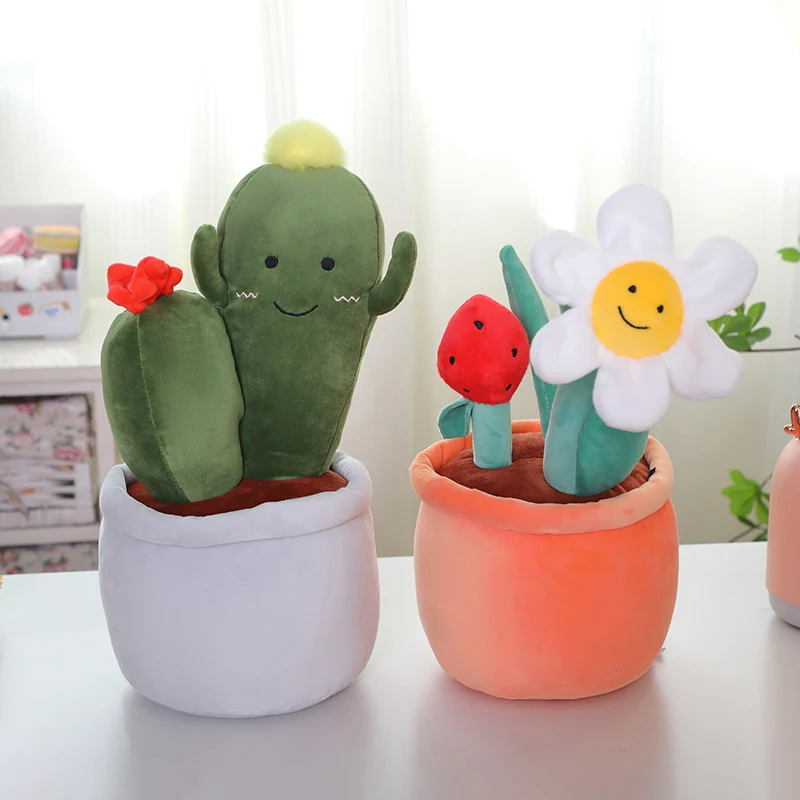 19/35cm planta de dibujos animados en maceta muñeco de peluche Cactus Aloe Vera tulipán seta girasol peluche en maceta decoración del hogar regalo para niños