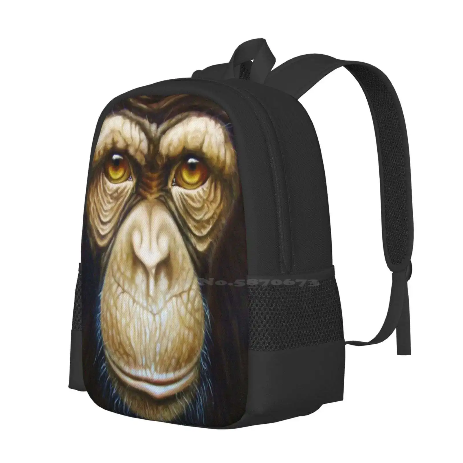 Primate-Chimpanzee Hot Sale Schoolbag Backpack Fashion Bags Animals Monkey Eyes Chimpanzee Primate Gaze Oil Painting Animal