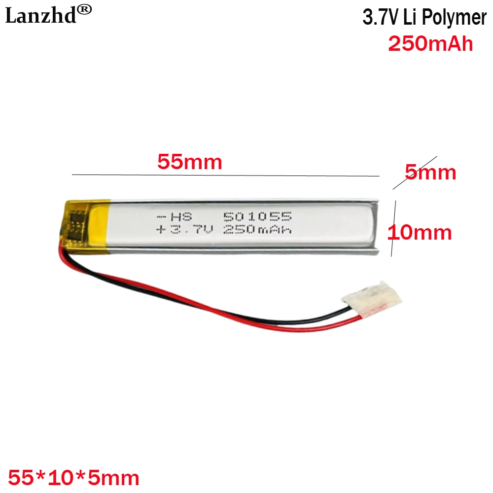 

3.7v battery 501055 250mAh For ultra-narrow Bluetooth headphones voice recorder reading pen cigarette lighter built-in battery