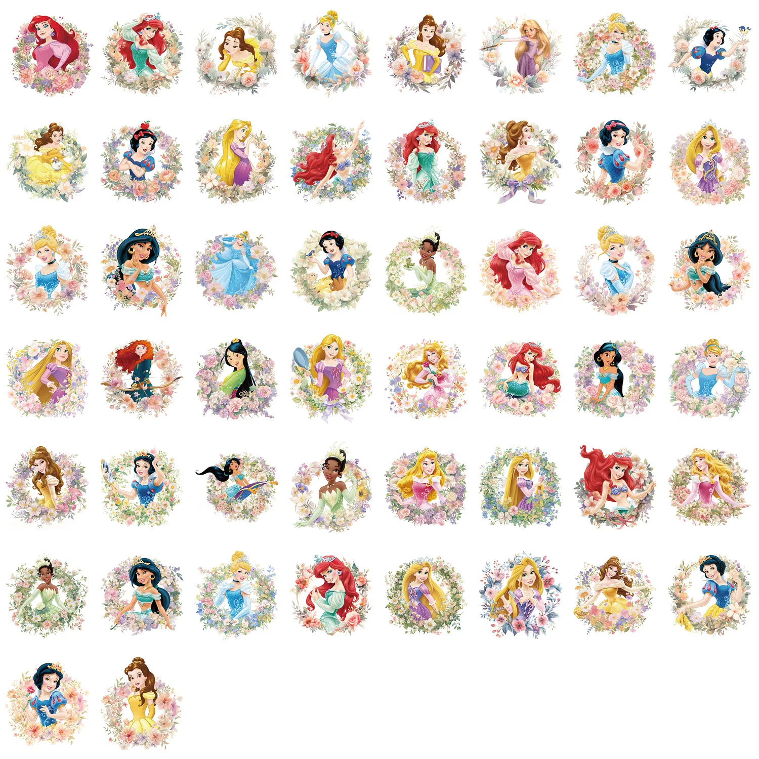 10/50PCS Disney Snow White Ariel Belle Princess Transparent Stickers Aesthetic Graffiti Decals For Laptop Cup Classic Kid Toys