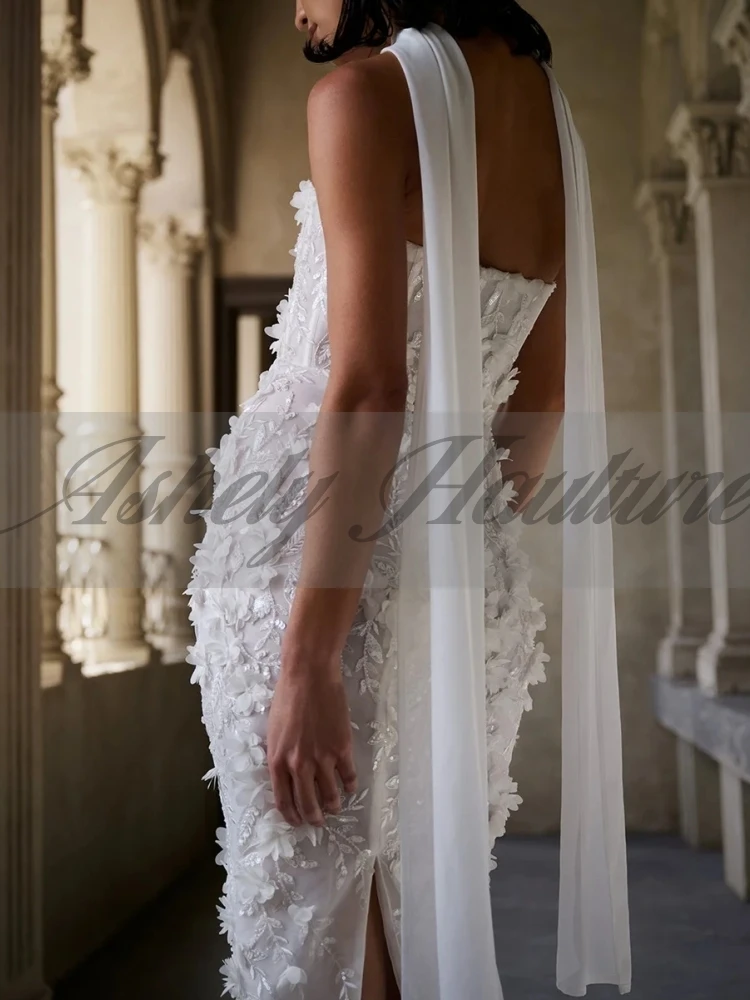 A3327 高級女性フォーマルイブニングドレスストラップレスフラワービーズシース足首丈結婚式のゲストパーティープロム行事カスタマイズ