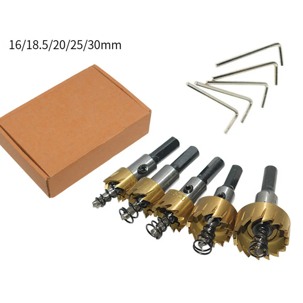 

5pcs 16/18.5/20/25/30mm Hole Drill Bit Hole Cutter Drilling Bits For Stainless Aluminum Alloy Metal With Pilot Drill Bits