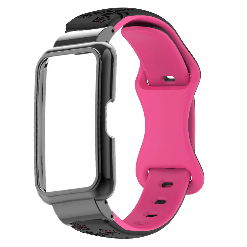 New Metal Case ＋ Two-tone Embossed Silicone Strapsuit for Huawei Watch Band6/7/8/9/10 Slim Laser Engraved Silicone 2in1 Set