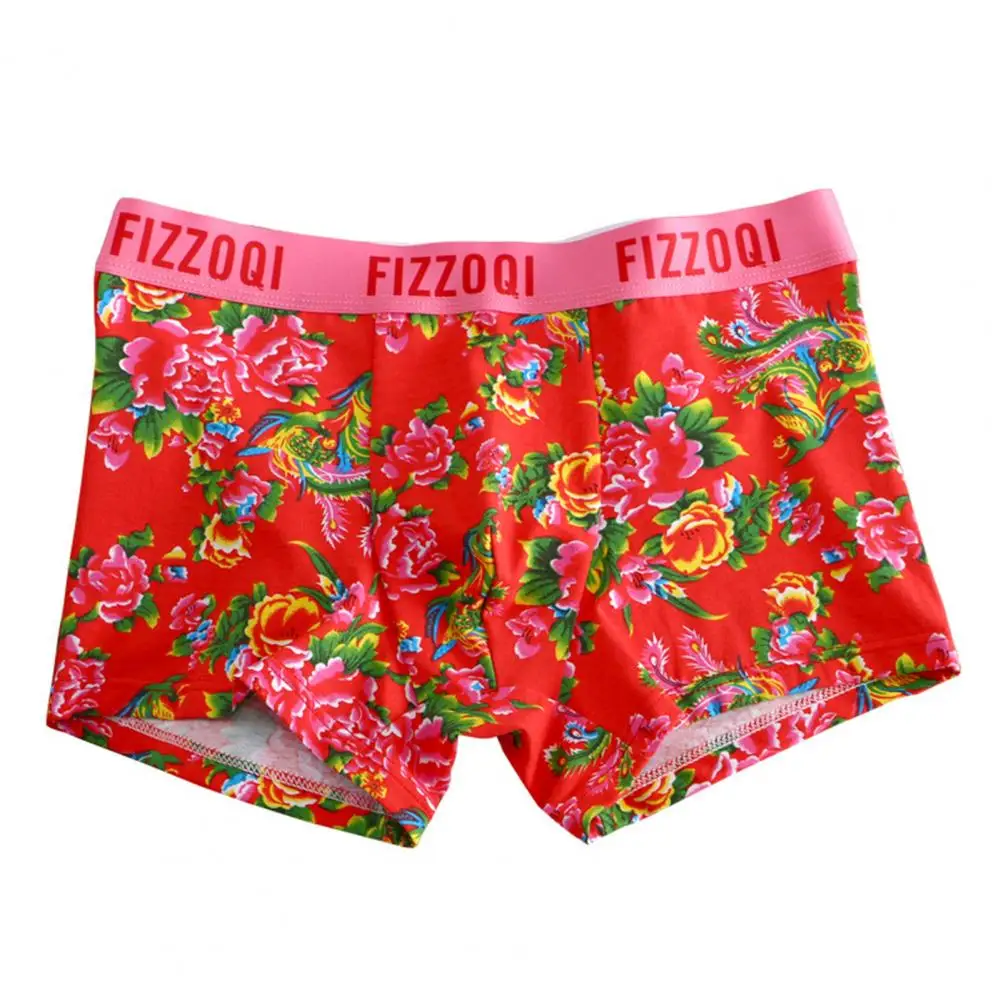 Heren Onderbroek Felle Kleur Bloemenprint Midden Taille Elastische Anti-Septische U Convexe Snel Droge Buik Controle Heren Boxers Ondergoed