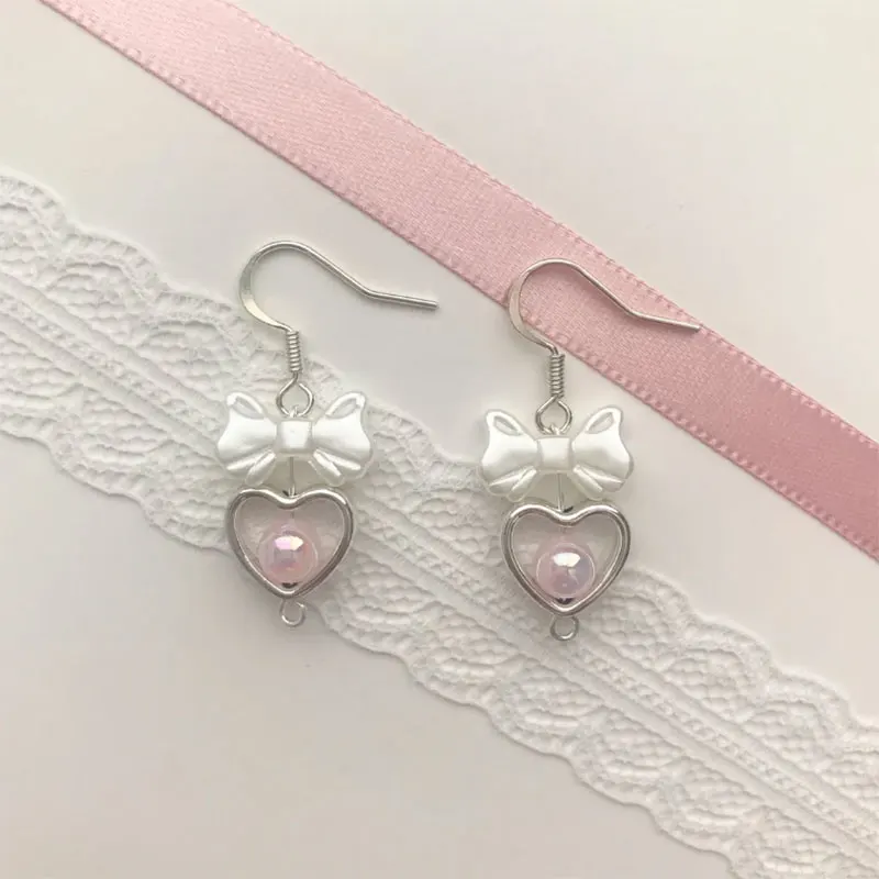 button bow dangle earrings gift aesthetic