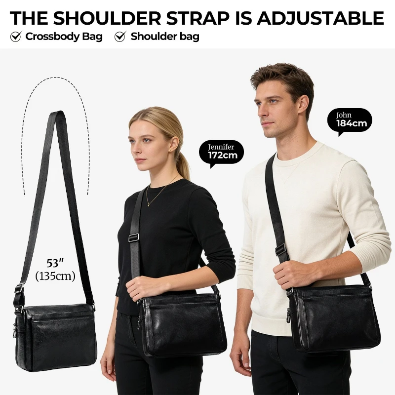 Casual Unisex Shoulder Bag Genuine Leather Fashion Trend Men Messenger Original Small Crossbody Zipper Bag for 11 Inch Ipad