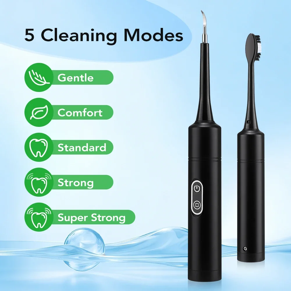 2 in 1 Electric Dental Cleaning Device Vibration Teeth Stain Plaque Remover with Toothbrush Head Portable Oral Care Kit