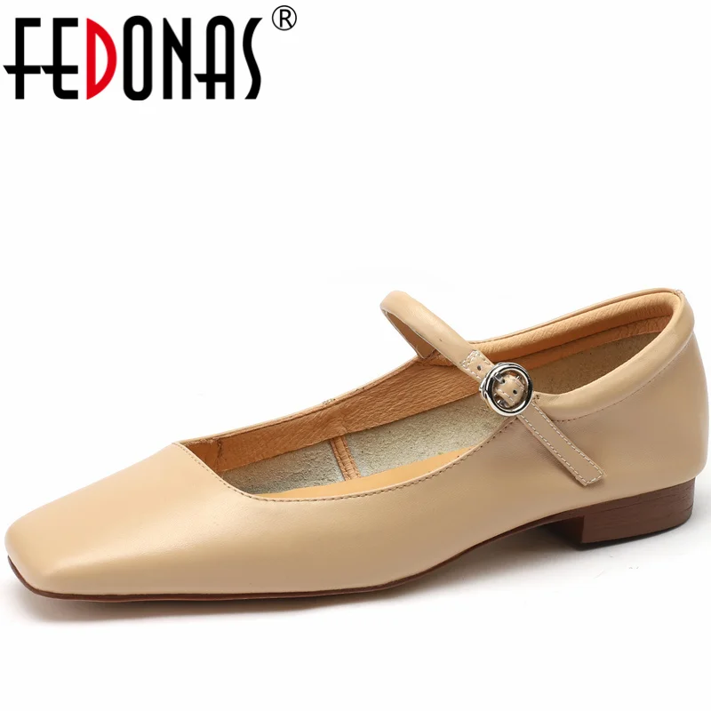 

FEDONAS Retro Concise Women Pumps Square Toe Low Heels Spring Summer Genuine Leather Working Casual Mary Janes Shoes Woman 2023