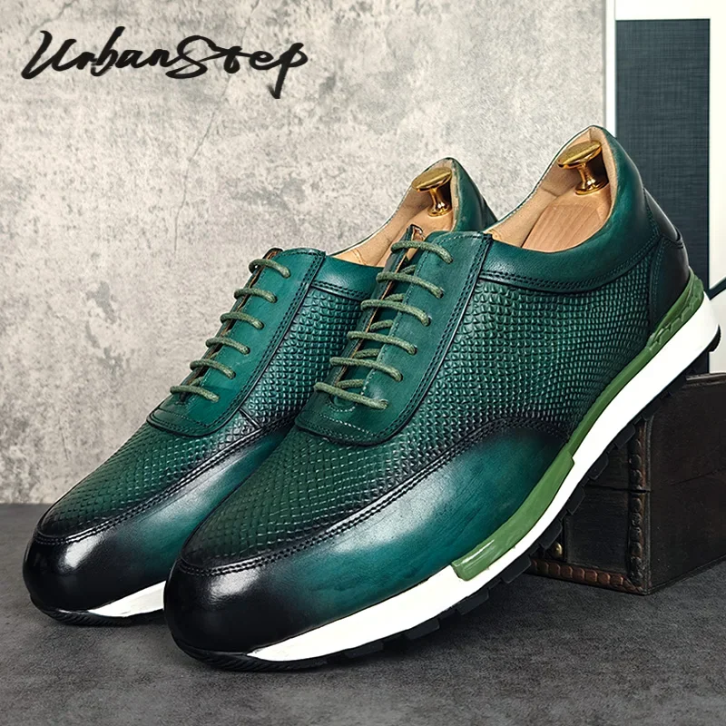 Scarpe da ginnastica da uomo di design di marca di lusso Scarpe sportive comode con lacci in vera pelle Scarpe eleganti casual da uomo brogue verdi Oxford