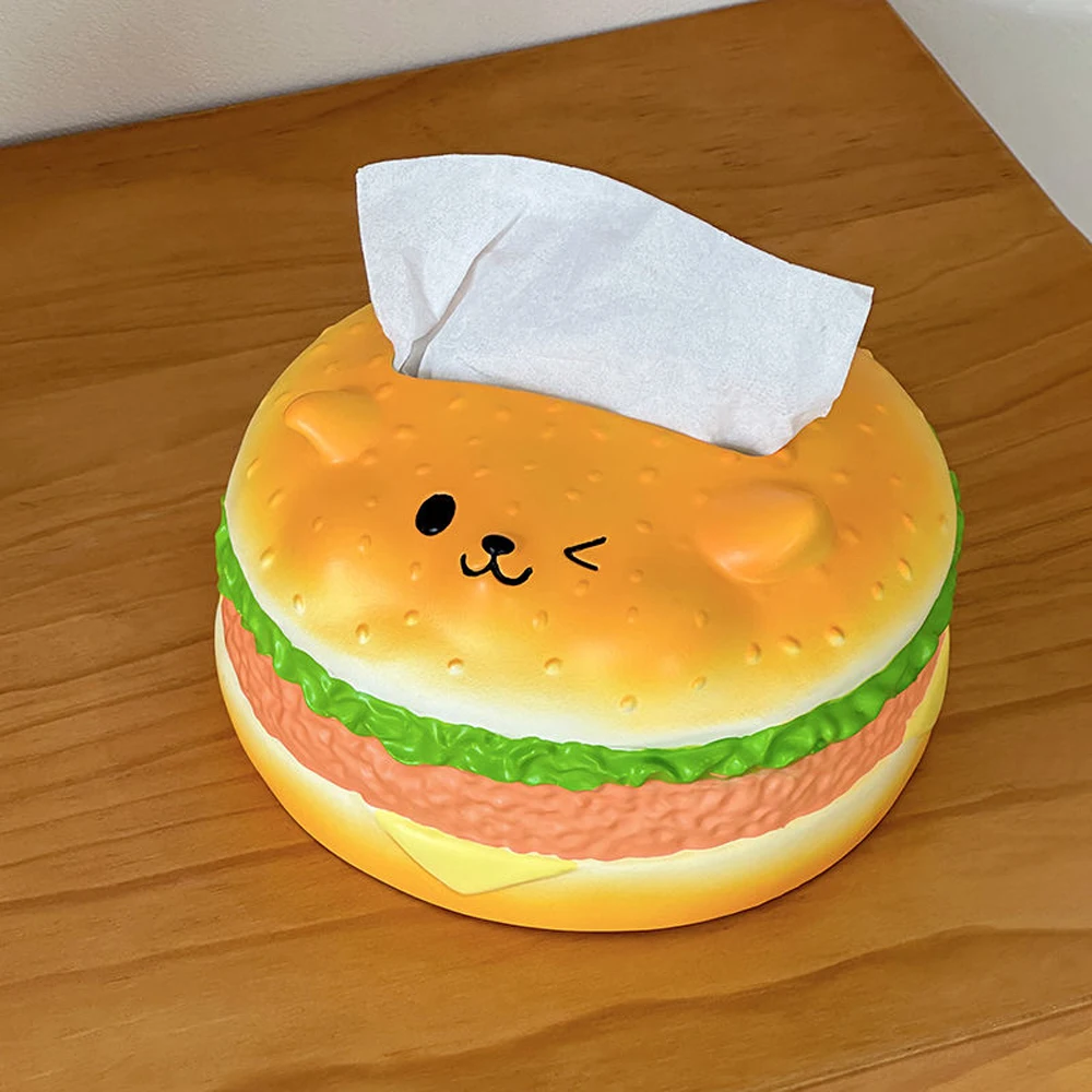 

Figure Model Burger Dog Tissue Box Collectible Decorative Cute Tissue Box Ornament Cartoon Anime Hamburger Fun Tissue Box