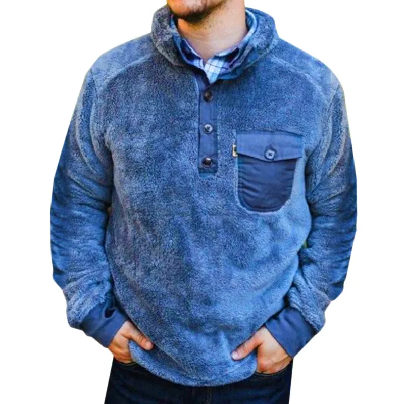 Winter Casual Solid Jumper Coats Clothes Mens Pullover Jacket Thicken Warm Sweatshirts Pocket Button Long Sleeve Knitted Sweater