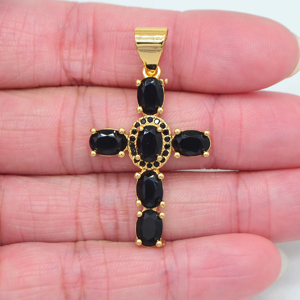 High Quality Women Fashion Green Cubic Zirconia CZ Gold Color Cross Charm Pendant Jewelry