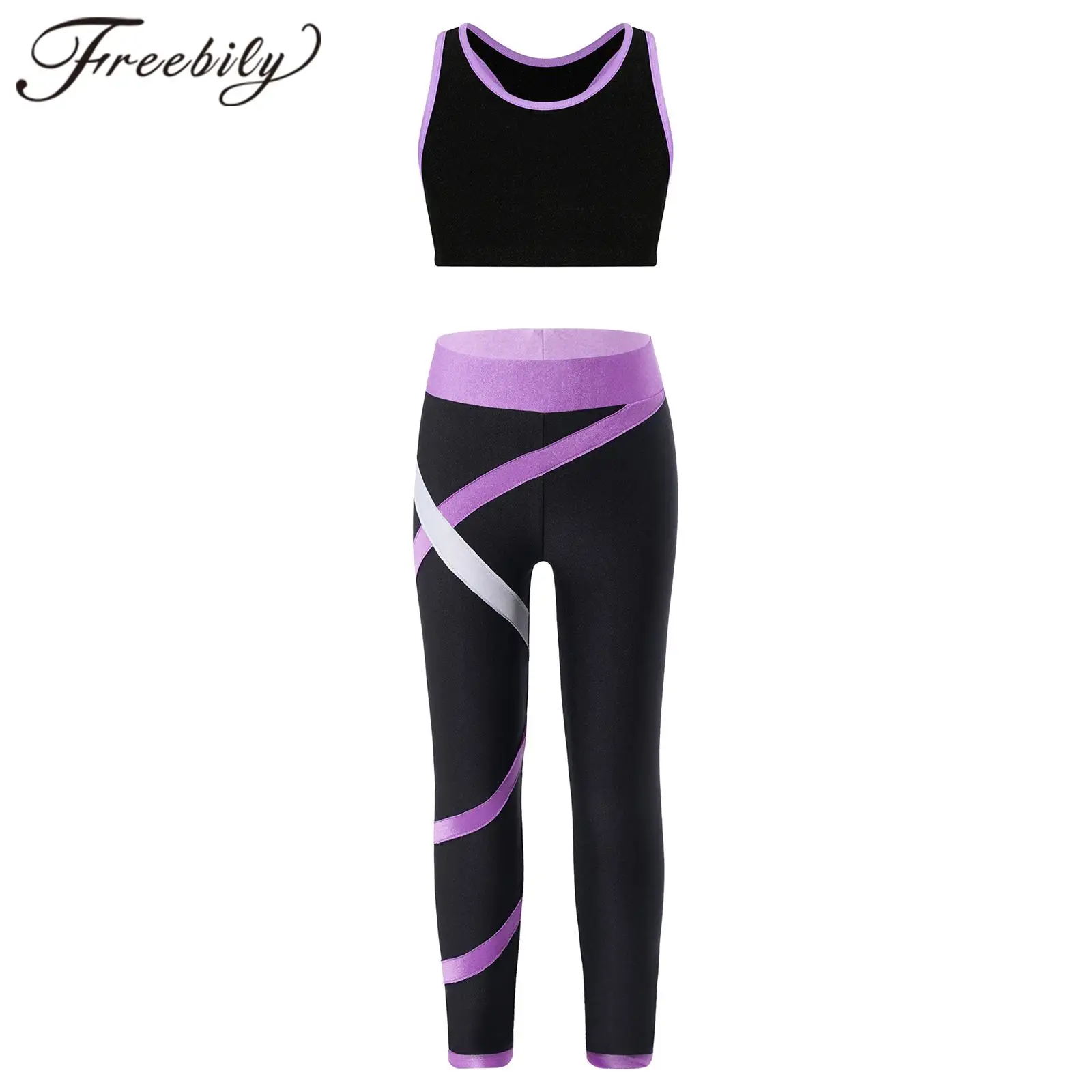 

6-16 Kids Girls Two Pieces Yoga Sets Sleeveless Racerback Crop Top with Leggings Tracksuits for Girls Teens Workout Sportswear